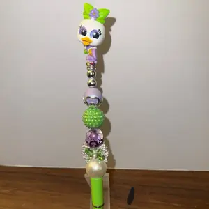 Duck Fancy Pen with Colorful Beads and Green Handle for Kids Writing