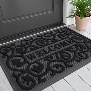 Welcome Door Mat Outside Entrance, Heavy Duty Trap Dirt and Moisture Easy Clean Low Profile Patio Porch Indoor Outdoor Front Doormat for Entry, 29.5x17 Inch