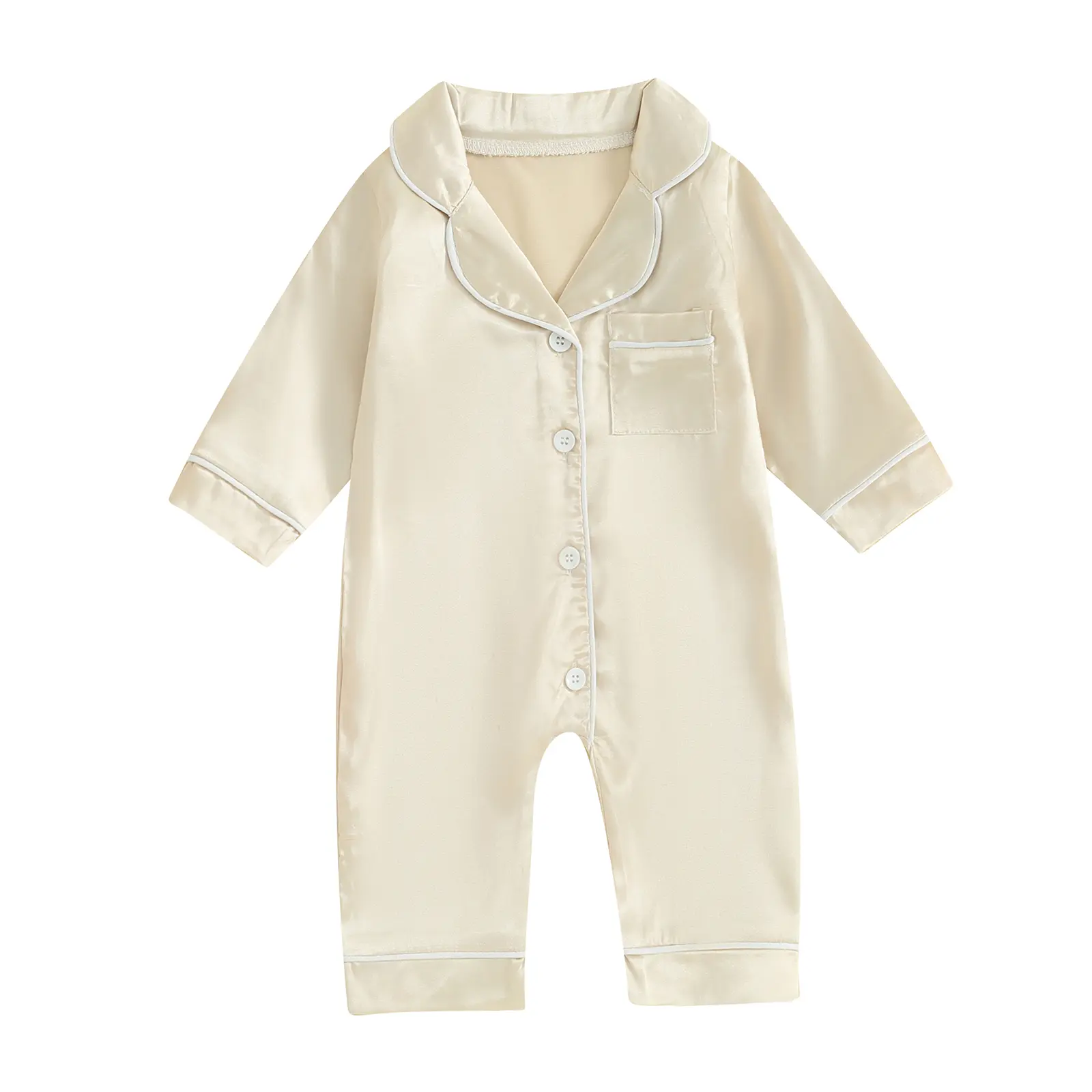 Newborn Baby Girl Boy  Pajama Romper Sleep Jumpsuit Silk Satin Long Sleeve Button Down Pjs Sleepwear