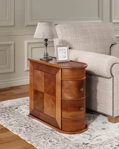 Tribesigns Solid Wood End Table with 2 Spacious Drawers, No Assembly Required, Walnut Finish