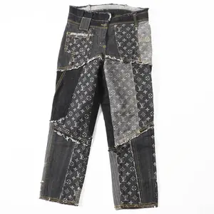 Pre-owned Louis Vuitton Cotton Small Leather Goods Monogram Patchwork Polyurethane Denim Pants