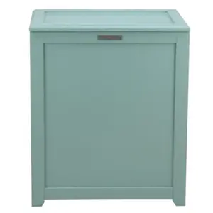 212 MAIN RH5513C Classic Wood & Rubber Portable Decorative Laundry Hamper with Lid, Single Compartment Laundry Basket, Room Accessories Storage Organizer, Turquoise
