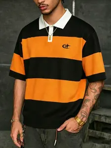 Men's Striped Rugby Style Loose Polo Shirt, Comfortable and Stylish, Perfect for Casual Wear, Ideal for Daily Use