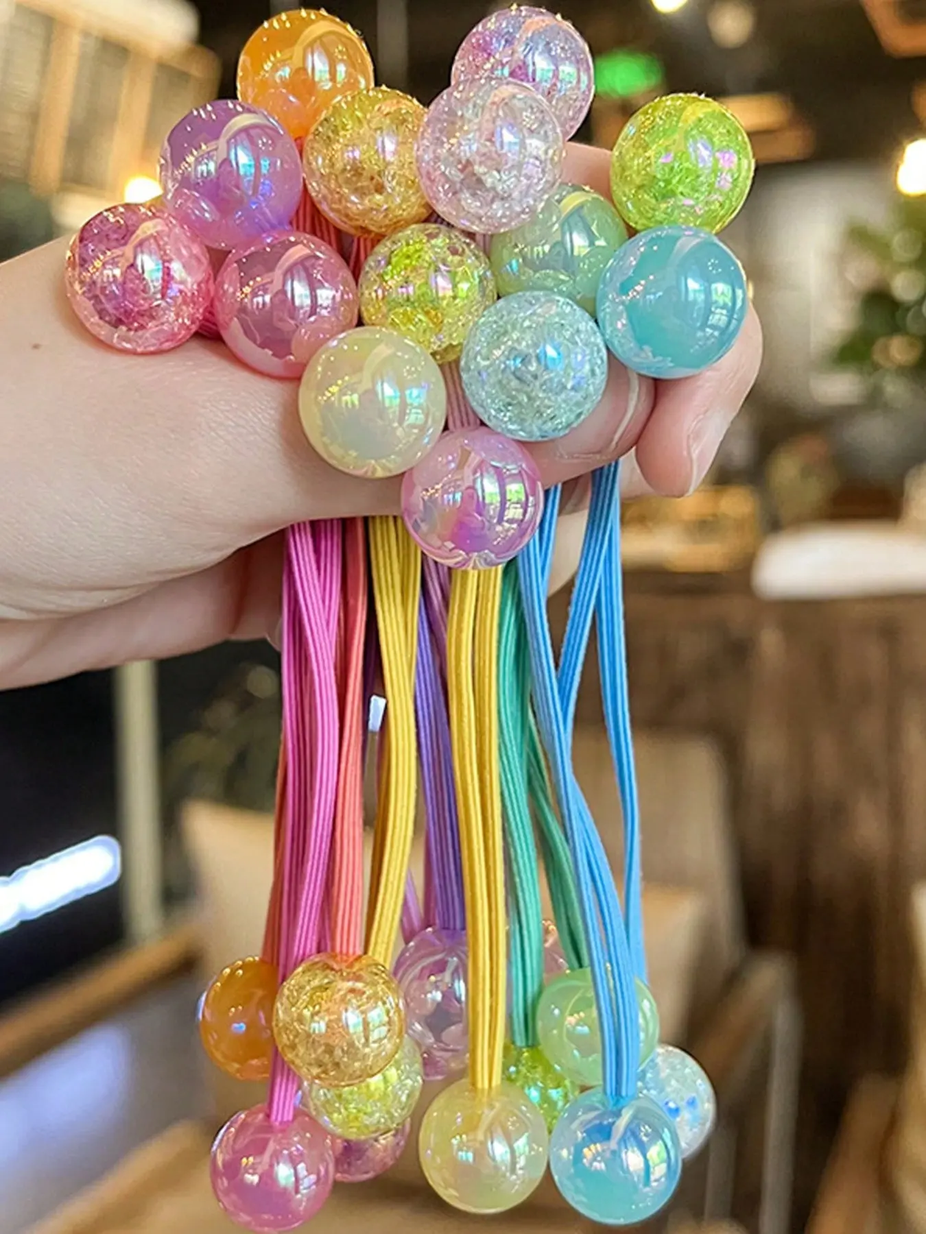 7 Pcs Women's Sweet Candy Color Glitter Bead Hair Ties, Cute Kids Headbands, Perfect for Summer, Energy-Boosting Hair Accessories Sets, Ponytail Accessories