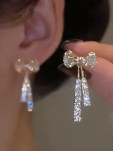 Rhinestone Bow Design Dangle Versatile Earrings for Gift, Elegant Women's Casual Matching Earrings Jewelry for Party, Classic Fashion Ear Piercing Accessories for Daily Wear High Quality Earrings