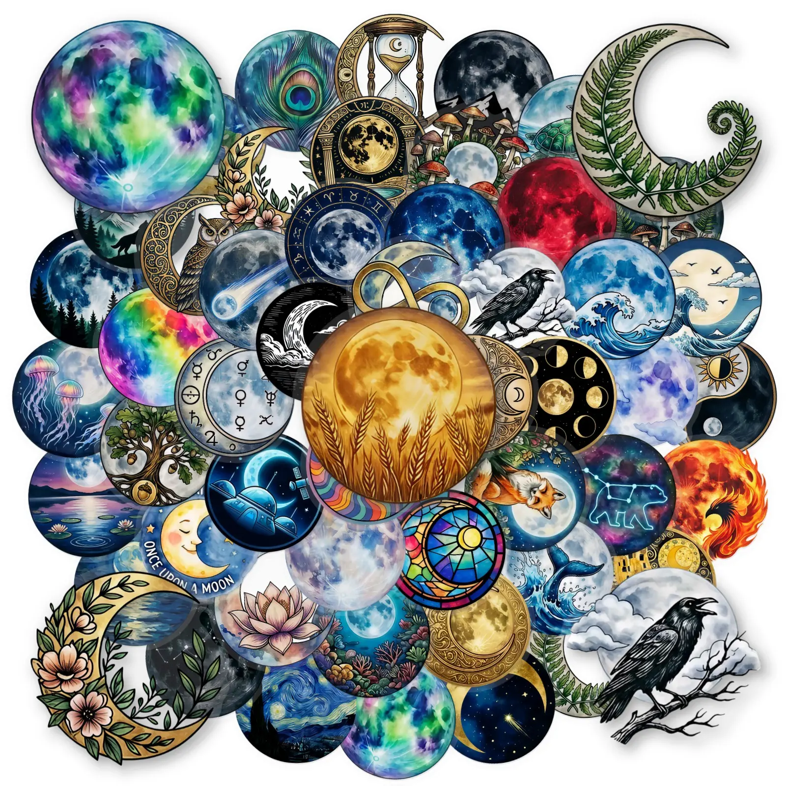 50pcs Mysterious Starry Sky and Moon Transparent PET Office Stickers/ Notebook Stickers, High-Value, Positive Energy Gifts for Decorating Journals, Scrapbooks, Computers, Water Bottles, Cars, Etc., Decal For Cars, Car Decorative Sticker