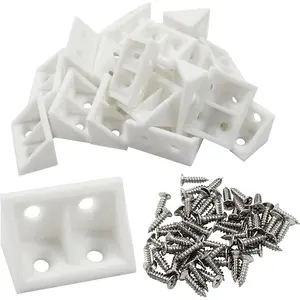 20 count 0.7" White Right Angle Bracket with Screws Plastic L Brackets, 90  Corner Brace Corner Support for  Shelf Chair Cabinet Box