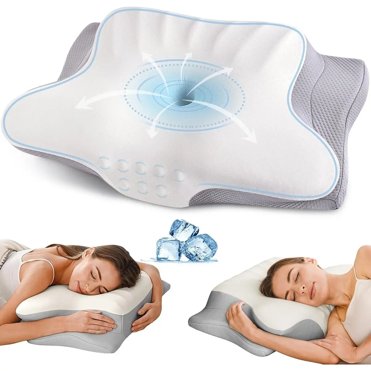 Cervical Neck Pillow for Pain Relief - Contour Memory Foam Pillows for Sleeping, Ergonomic Pillow Side Sleeper Pillow for Neck Support, Bed Pillow for Side Back Stomach Sleepers(Grey)