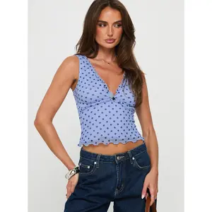 Azira Frill Detail Top Blue Polka