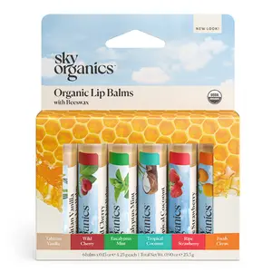 Sky Organics Organic Lip Balm with Beeswax and a Rich Nourishing Blend of Plant Oils, Moisturizing Lips Balms to Lock In Moisture and Keep Lips Feeling Soft and Smooth, Six Assorted Flavors, 6pk. Skincare Eucalyptus Moisturize Strawberry