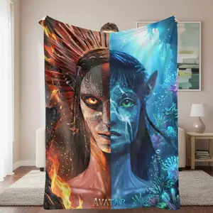 Avatar Fire and Water Split Scene Flannel Blanket Fantasy Ocean Coral and Flames Print Soft Cozy Warm Perfect for Sofa Bedroom Office Travel Movie Nights Gift for Friends