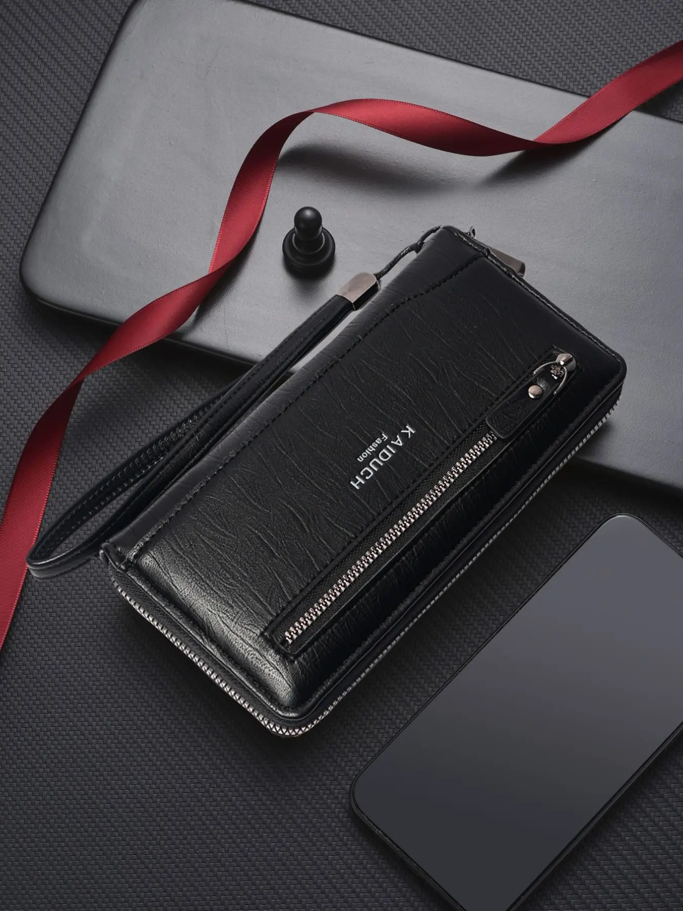 Men's Long Zipper Wallet Clutch Bag - Faux Leather Large Capacity (Fits Phone) with Wrist Strap, Business Casual Daily Commute Ideal Gift for Men Durable Pouch