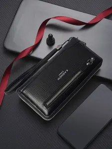 Men's Long Zipper Wallet Clutch Bag - Faux Leather Large Capacity (Fits Phone) with Wrist Strap, Business Casual Daily Commute Ideal Gift for Men Durable Pouch