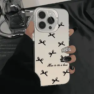 Simple Black Bow Tie Shockproof Phone Case for IPhone X Xsmax 11 12 13 14 15 16 Pro Max Plus 16e Protecitved Cover Affordable Anti-Fall Vintage Premium Sitka Protection Protective Shell Silicone