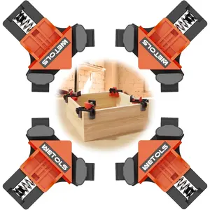 WETOLS Corner Clamp for Woodworking, 90 Degree Right Angle Clamp, Wood Clamps, 4Pcs Adjustable Spring Loaded Woodworking Clamp, Gifts for Dad, Birthday Gifts for Men, Photo Framing, Orange