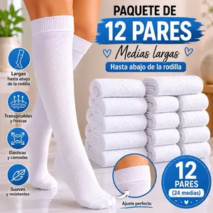 12 Pairs Knee High Socks for Women – White School Uniform Socks | Soft Stretch Long Socks