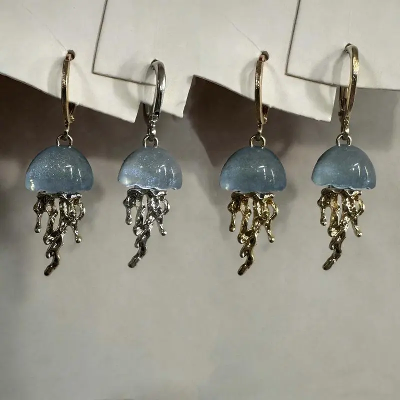 Cute Blue Jellyfish Ocean Pendant Earrings For Women Girls Unique Aesthetic Charm 2000s Harajuku EMO Vintage Jewelry Accessories