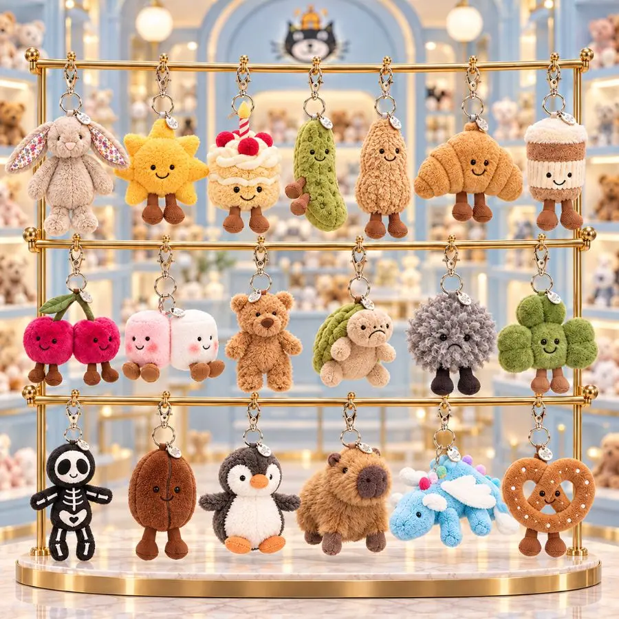 Jellycat Plush Keychain Collection – Adorable Animal & Food Mini Bag Charms for Backpacks, Purses & Keys, Cute Collector Gift, Ready to Ship US + FREE Jellycat Bag