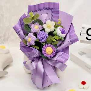1 set, artificial Handmade Crochet bouquet-hand-woven purple flowers-roses, daisies, sunflowers-perfect for mother's Day, Thanksgiving, Valentine's Day, girls' birthdays, weddings, bridal parties and more, Realistic daisies