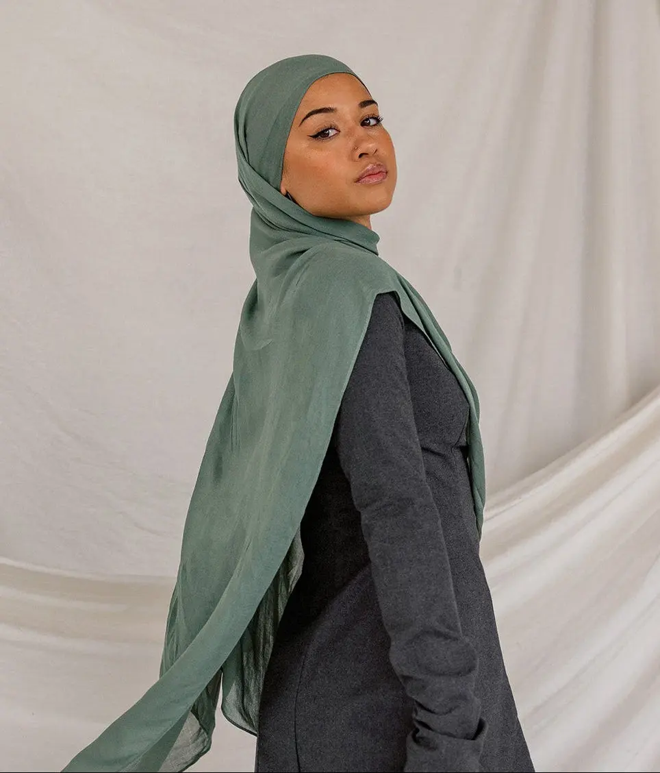 Women's Solid Pine Green Hijab - Soft Modal Lightweight Square Head Scarf for Muslim Fashion, 1 Size, One Size