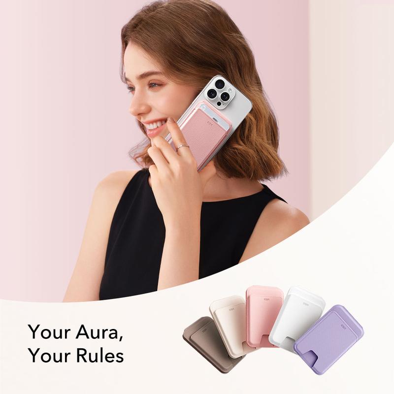 ESR Upgraded Aura for MagSafe Wallet, 5 Card-Holder with Adjustable Stand, Magnetic Wallet for iPhone 17/16/15/14/13/12 Series, Not for iPhone Mini, Vegan Leather, Pink