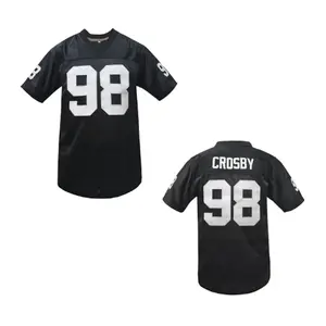 Men's #98 Black Embroidered American Football Jersey, Loose V-Neck Classic Retro Mesh Short Sleeve Pullover T-Shirt Sportswear