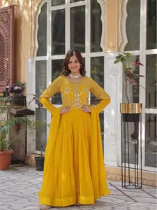 Women's 2-Piece Traditional Georgette Anarkali Gown Set, Elegant Style Lady's Comfortable Wedding Dress