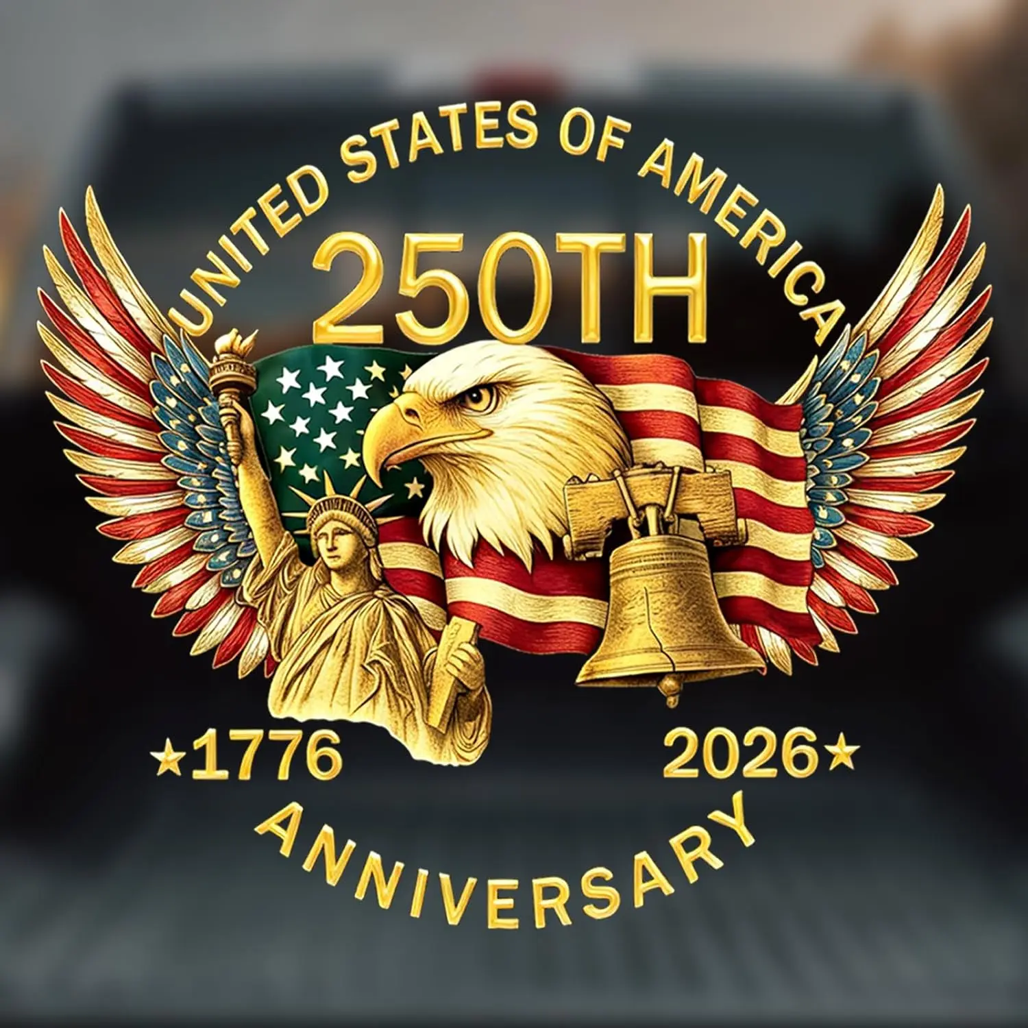 2 pieces of American 250th Anniversary car window stickers, 1776-2026 American Independence commemorative stickers, American patriotic 4th of July vinyl bumper stickers, suitable for cars, pickups, SUVs (eagle wing pattern)