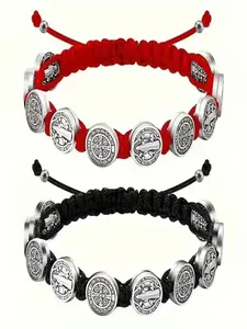2 counts St Benedict Woven Bracelet,AdiustableVirgin Mary Figure Design, Bohemian Style Jewelryfor Women and Men, Perfect for Parties and DailvWear, Daily Clothing Decor for Birthdav Gift.Elegant Jewelry Bracelet