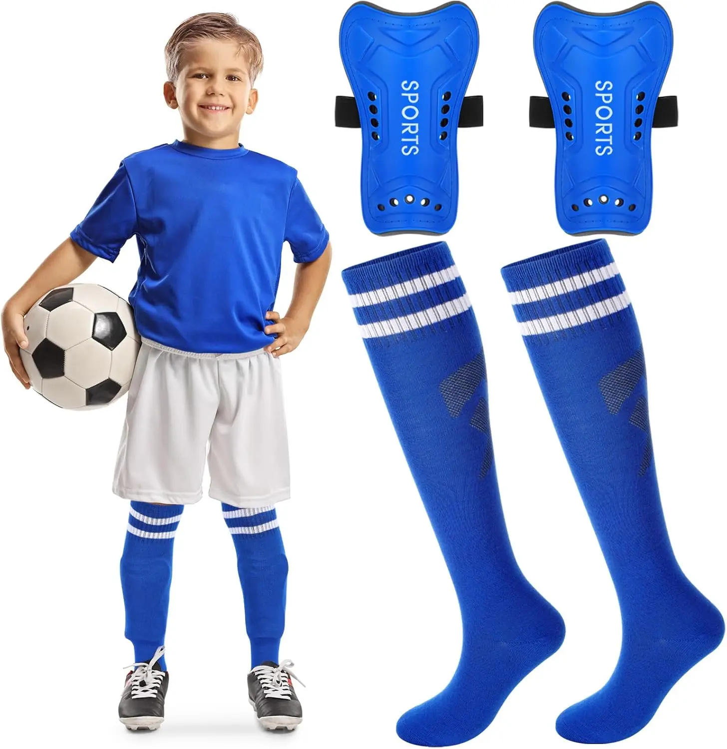 Sports Syhood Soccer Shin Guards and Socks for Toddler Kids Youth, Lightweight Soccer Shin Pads Protective Defender Gear for 3-5, 5-10, 10-15 Years Old Children Teen Boys Girls Sports Game