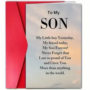 Son Birthday Card with Envelope, 1 Count Greeting Card, Birthday Gift for Son, Gift for Son From Mom, Custom Message Card, Birthday Present