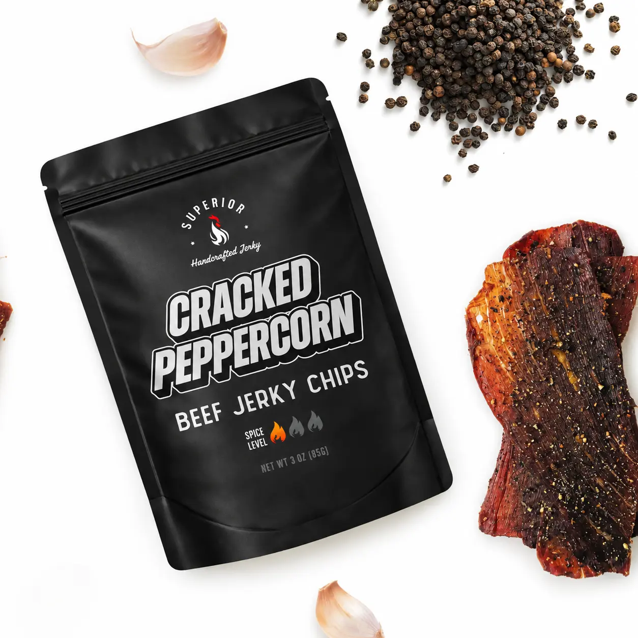 CRACKED PEPPERCORN BEEF JERKY CHIPS THIN CRUNCHY Savory 3 oz