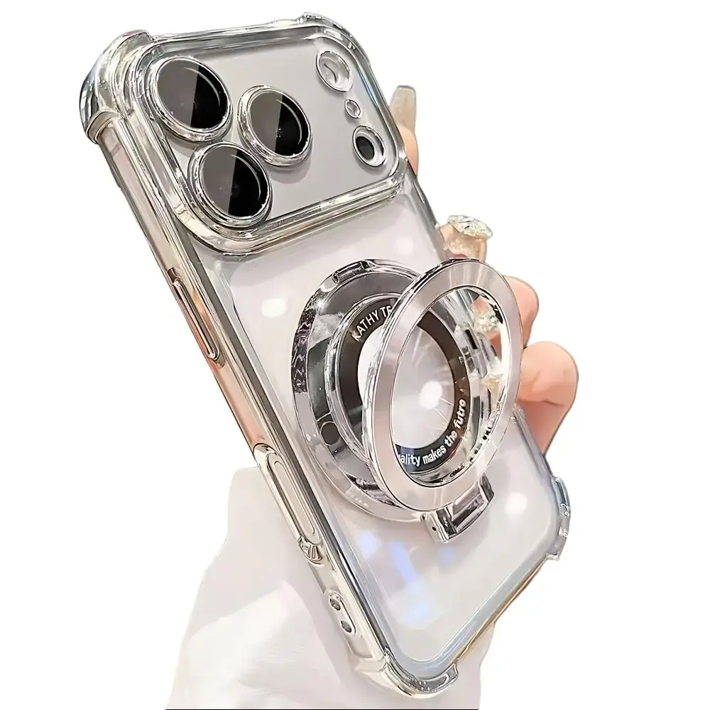 Clear Electroplated 4-Corner Magnetic Kickstand Phone Case, Luxury Raised Camera Lens Shockproof Protective Cover Compatible with iPhone 17 16 15 14 13 12 11 Air Plus Pro Max