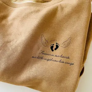 Angel Now Has Wings Sweatshirt - Pullover with Embroidered Design, Featuring a Bird and Footprint, Ideal for Women's Wear - Womenswear
