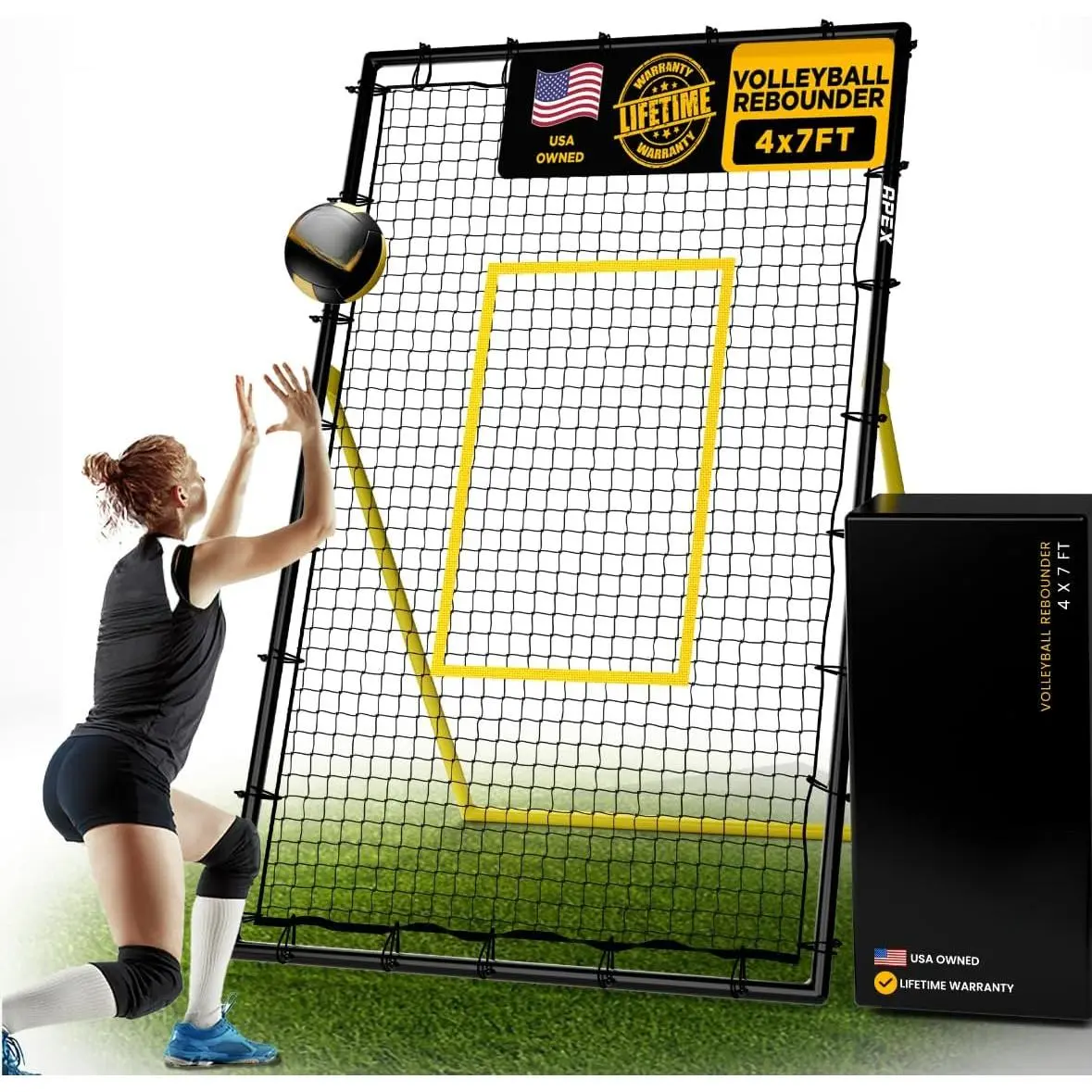Adjustable Volleyball Rebounder Net 7x4 ft – Bounce Back Training Equipment with Angle Customization for Practicing Volleying, Bumping, Spiking – Durable & Portable with Travel Bag