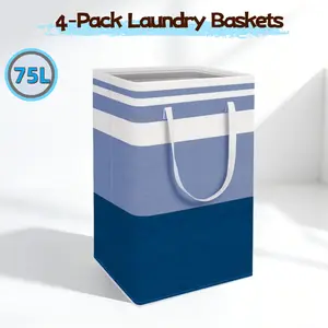 4-Pack 75L Large Laundry Hampers | Waterproof, Collapsible Tall Baskets with Extended Handles for Clothes & Toys