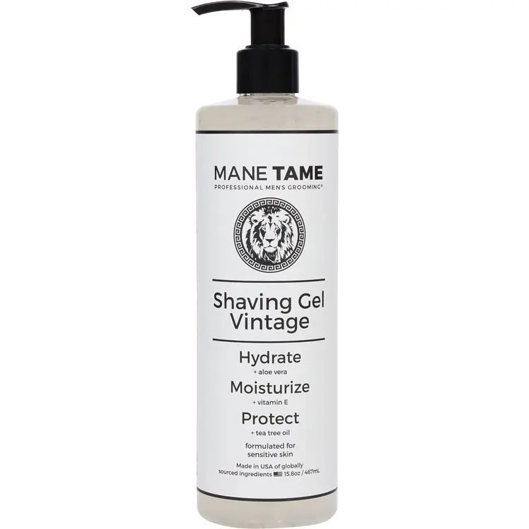 MANE TAME Vintage Shaving Gel for Sensitive Skin 15.8oz - Aloe Vera & Tea Tree Oil Formula for Hydration & Protection Soothing Body Care