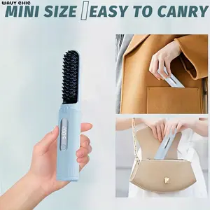 [Wavy Chic] 2024 New Negative Ion Hair Care Comb, Curling And Straightening 2 In 1, Cordless Straightening Brush, Rechargeable Portable Mini Straightener