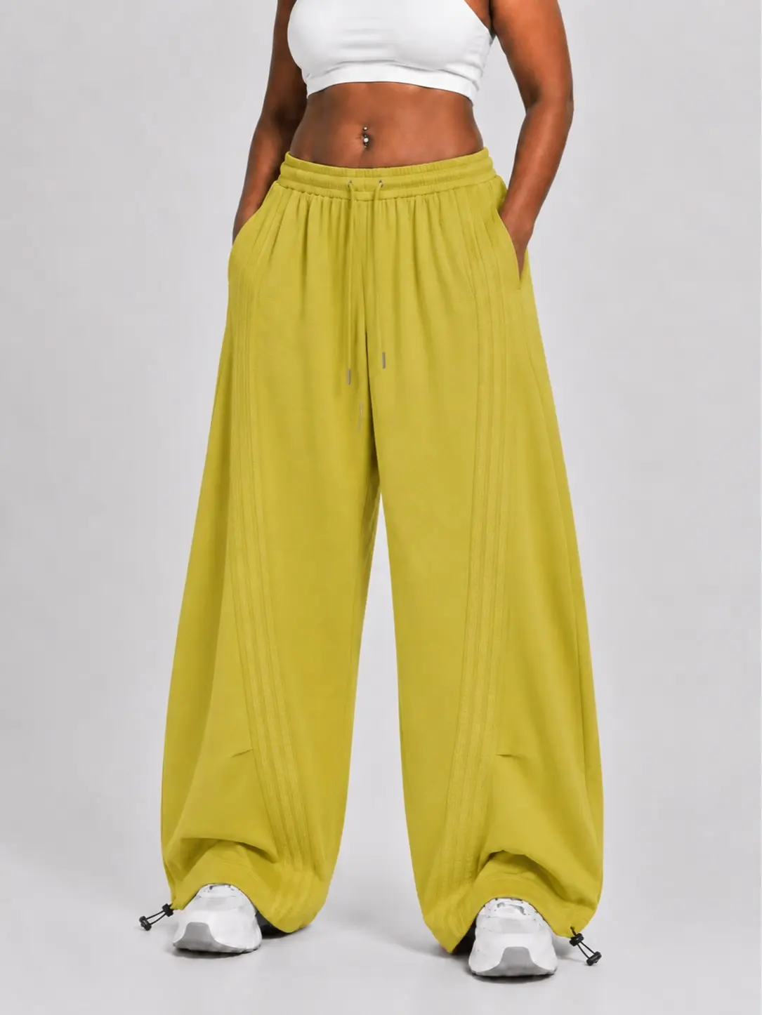 Flooo 2026 New Arrival Mustard Yellow American‑Style Side‑Striped Casual Pants for Women, Trendy Spliced Draping Wide‑Leg Sweatpants