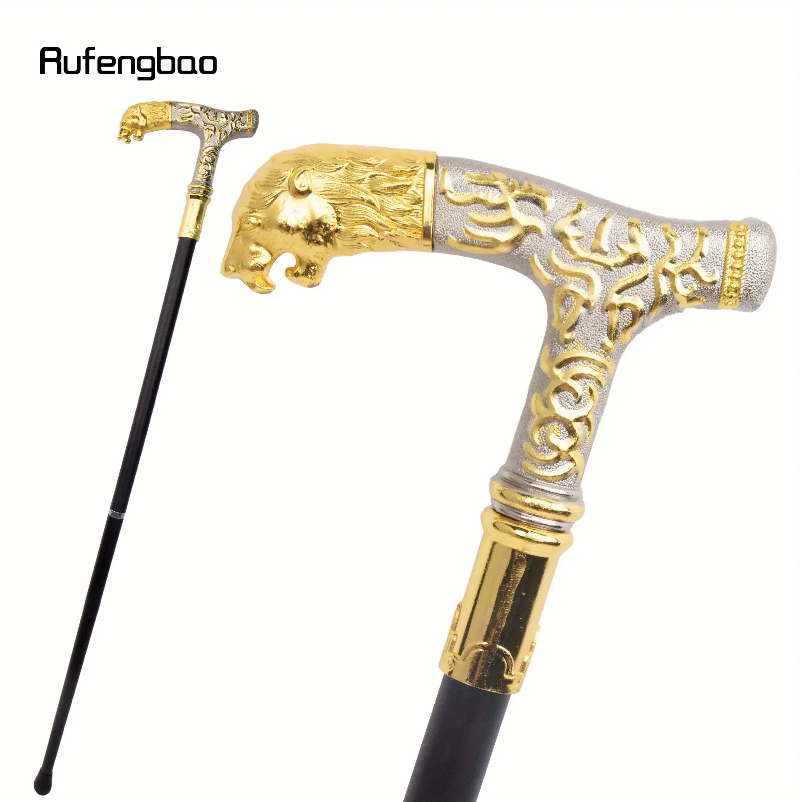 Golden White Lion Handle Luxury Walking Stick Party Fashion Elegant Walking Stick Decorative Cospaly Cane Knob Crosier 89cm