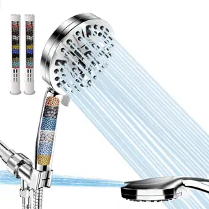 Filtered Shower  with Hadheld, High  10  Mode Showerhead for Hard Water with 79 Ich Extra Log Stailess Hose, 5 Ich Pael, Bracket, Filters, Ati-clog ozzles, Water Savig