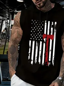 Distressed Flag Red Axe Sleeveless Hoodie Vest | American Hardcore Gym Vibe 🇺🇸🪓🏋️‍♂️