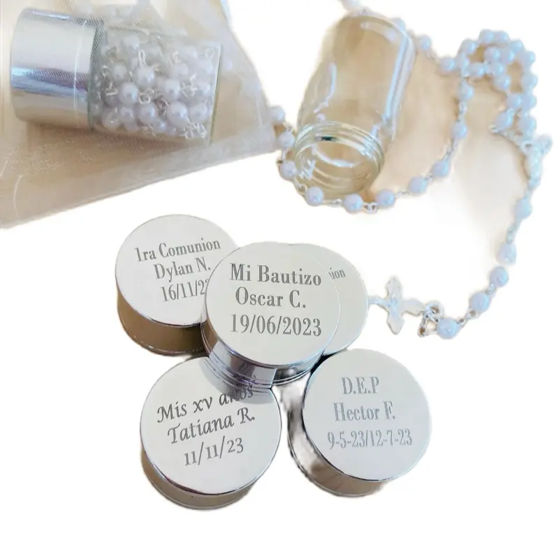 12pcs Customizable White Gold Full-Side Rosaries Set with Personalized Tags - 12 Pieces for Parties, Ceremony Religious Favors, Baptismal Gifts, Party Bag Fillers, Party Favors Assortment
