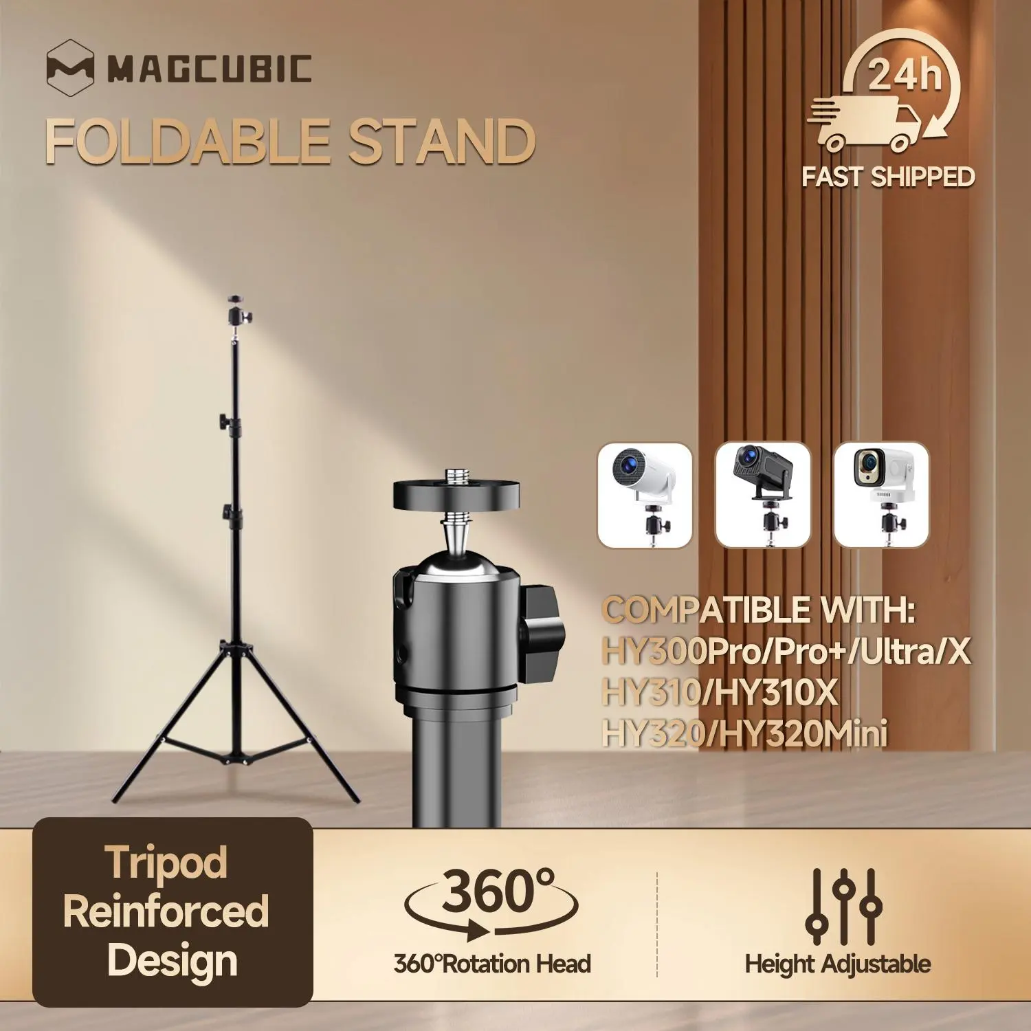 Magcubic Universal Adjustable Projector Single Stand - 120cm Retractable Tripod with 1/4 Screw, Lock Buckle, Floor Mount for Magcubic HY300 Pro Projector, Camera - Travel Electronics Accessories #TikTokShopBackToSchool, Hy300pro