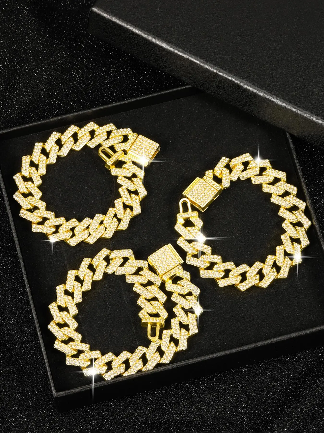 Rhinestone Decorated Cuban Chain Bracelet, Cuban Bracelets, Fashionable Jewelry for Party, Daily Clothing Decor, Trendy All-match & Exquisite Jewelry for Birthday Gift