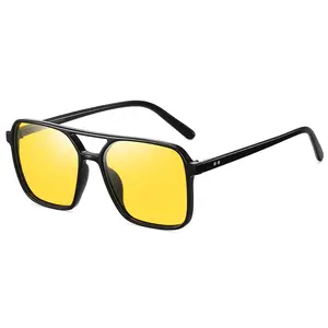 Women's Night Vision Driving Glasses 70s Vintage Aviator Sunglasses Dual Bridge Anti Glare Eyewear
