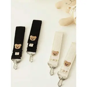 Cute Teddy Bear Stroller Hooks (1 Pair, Beige) - Heavy Duty Hook and Loop Fastener, Multi-Function Hanging Accessory for Mommy Bags, Shopping & Baby Gear