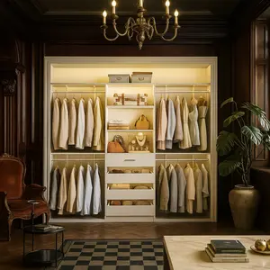 Unikito Wood Closet System, 8FT Tall Wardrobe Organizer with 4 Drawers, 96 Inch Built-in Closet Tower, Adjustable Shelves and Garment Rack, Fits 4-9FT Walk-in Closets