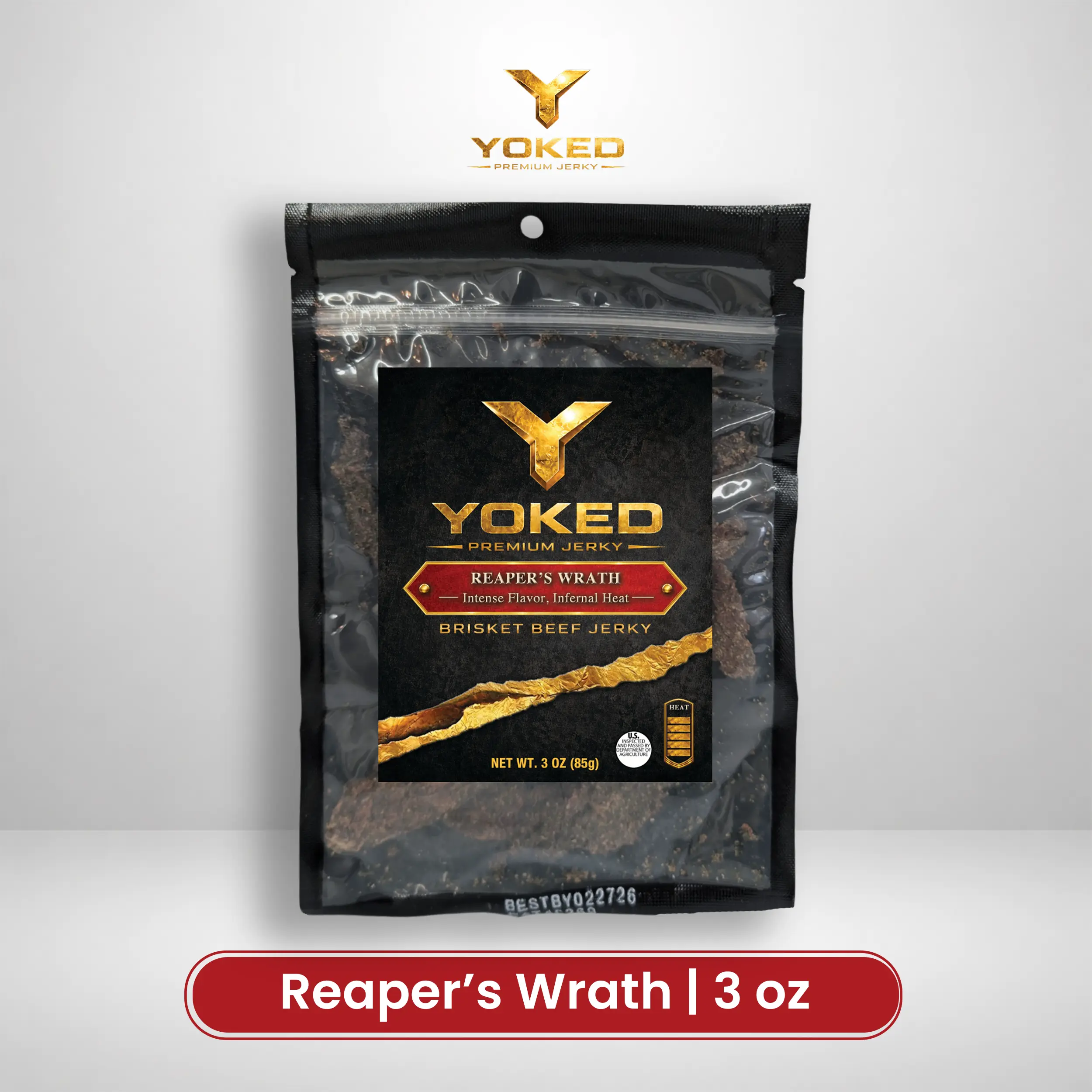 Yoked Reaper's Wrath Beef Jerky Snack - Premium Brisket Beef Jerky 3 oz High Protein Low Fat Carolina Reaper Pepper Bold Flavor Soft Bite Made in USA