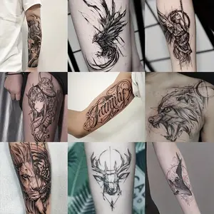 9 Large Herbal Tattoo Stickers, Including: Koi Fish, Phoenix, Angel, Geisha, Mexican American, Wolf, Lion Tiger, Reindeer, Whale Elements, 7-15 Days, Waterproof and Anti-Friction, Realistic Effect, Suitable for Those Afraid of Pain or Not Wanting a Tattoo